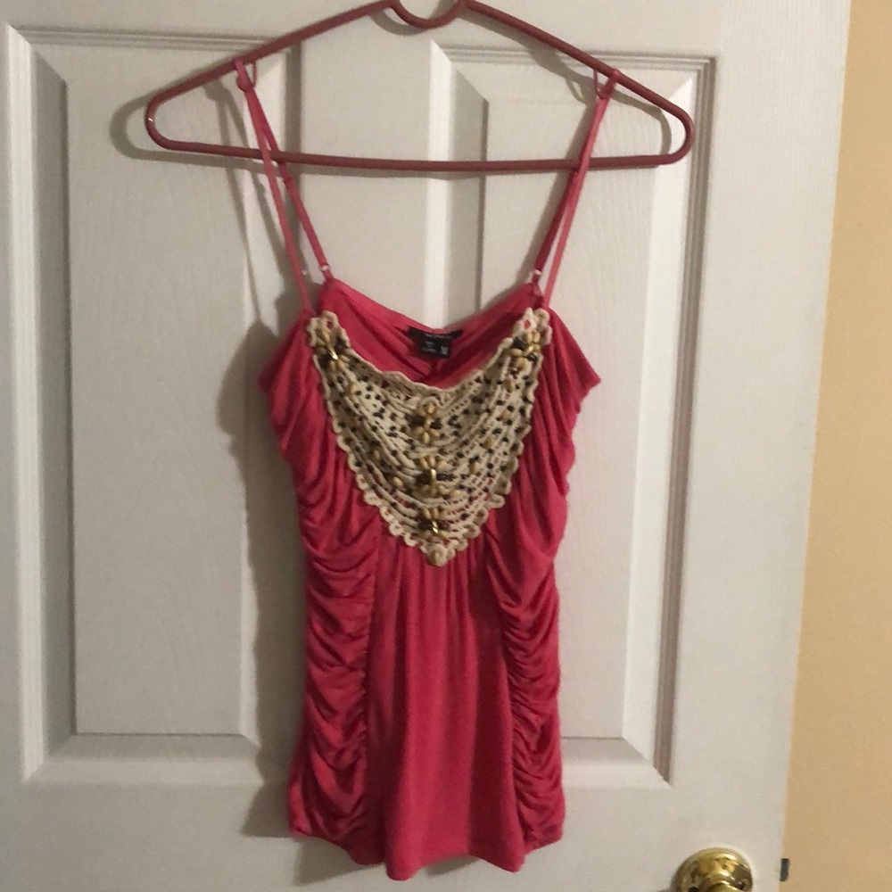 Pink tank top macrame beaded embellished